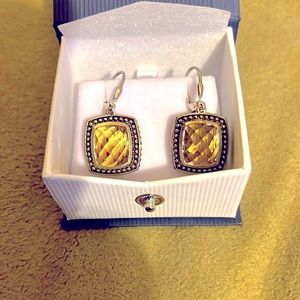 New David Yurman Style Natural Citrine Dangle 925 Silver Earrings